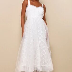 Lulu's White Lace Midi Dress